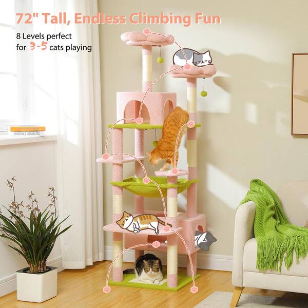 cenadinz Medium Cat Multi Level Cat Tree Luxury Cat Tower Condo Hammock Cat Scrapers Scratching Post in pink CH3AMT0204PK The Home Depot