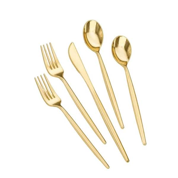 360 Piece Gold Plastic Silverware, Disposable Utensils Set for Weddings, Parties Includes Forks, Spoons, Knives