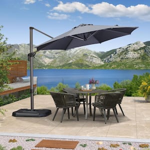 10 ft. Octagon Aluminum Outdoor Patio Cantilever Umbrella Offset 360° Rotation Umbrella with Base, Gray