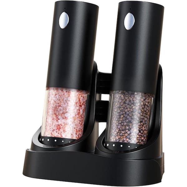 Electric Salt and Pepper Grinder Set Automatic Refillable Mills with Charging Base LED Light 6-Level Coarseness
