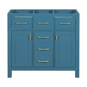 35.51 in. W x 17.87 in. D x 33.03 in. H Freestanding Bath Vanity Cabinet without Top with 4 Drawers and 2 Doors in Blue