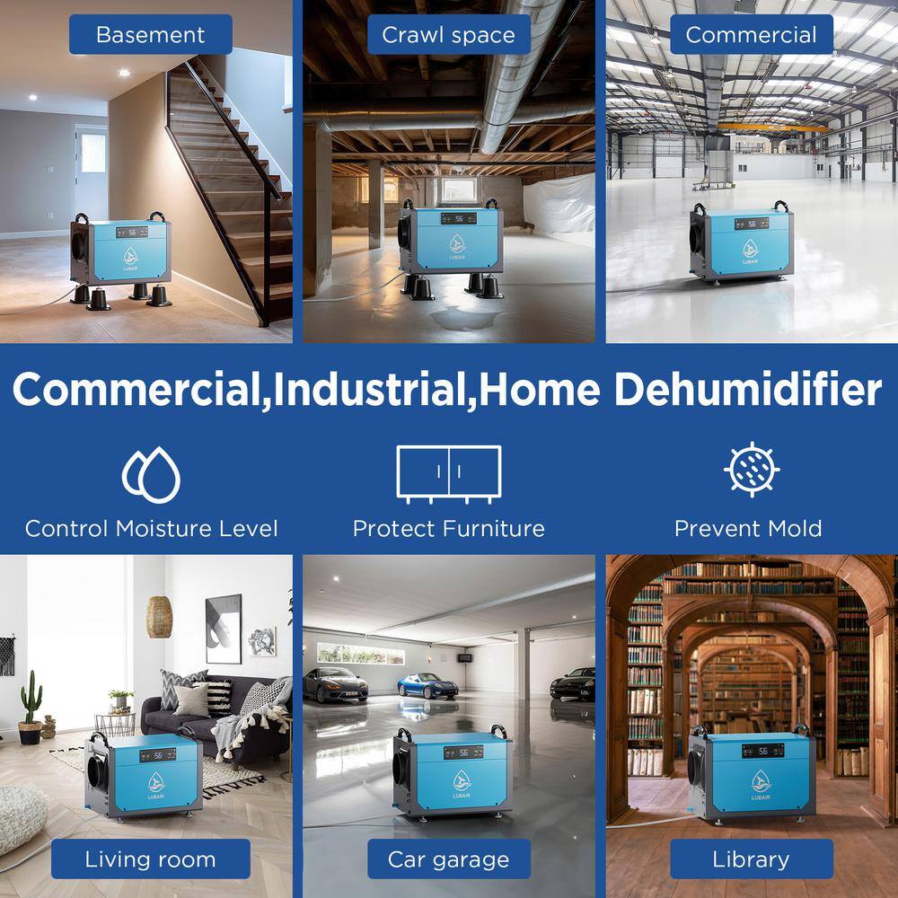 LUBAIR 113 Pints Blue Commercial Dehumidifier with Drain Hose