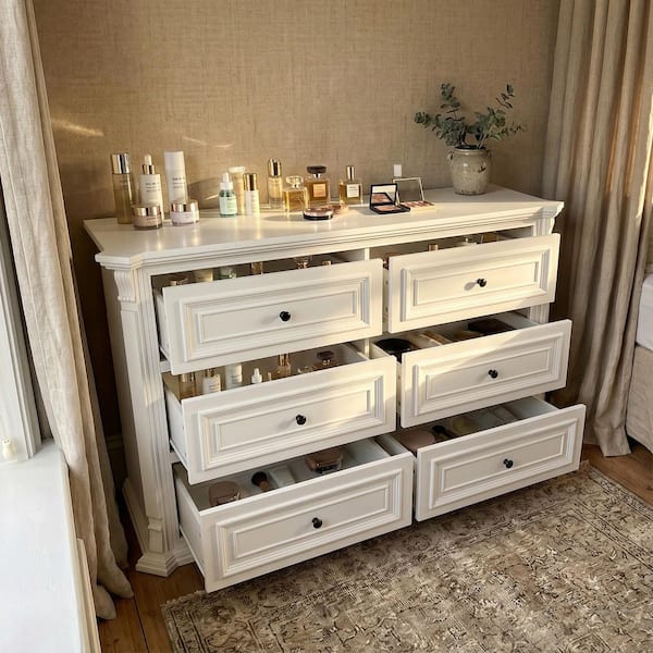 Homsee White 6-Drawer 55.1 in. Wide Chest of Drawers with Metal