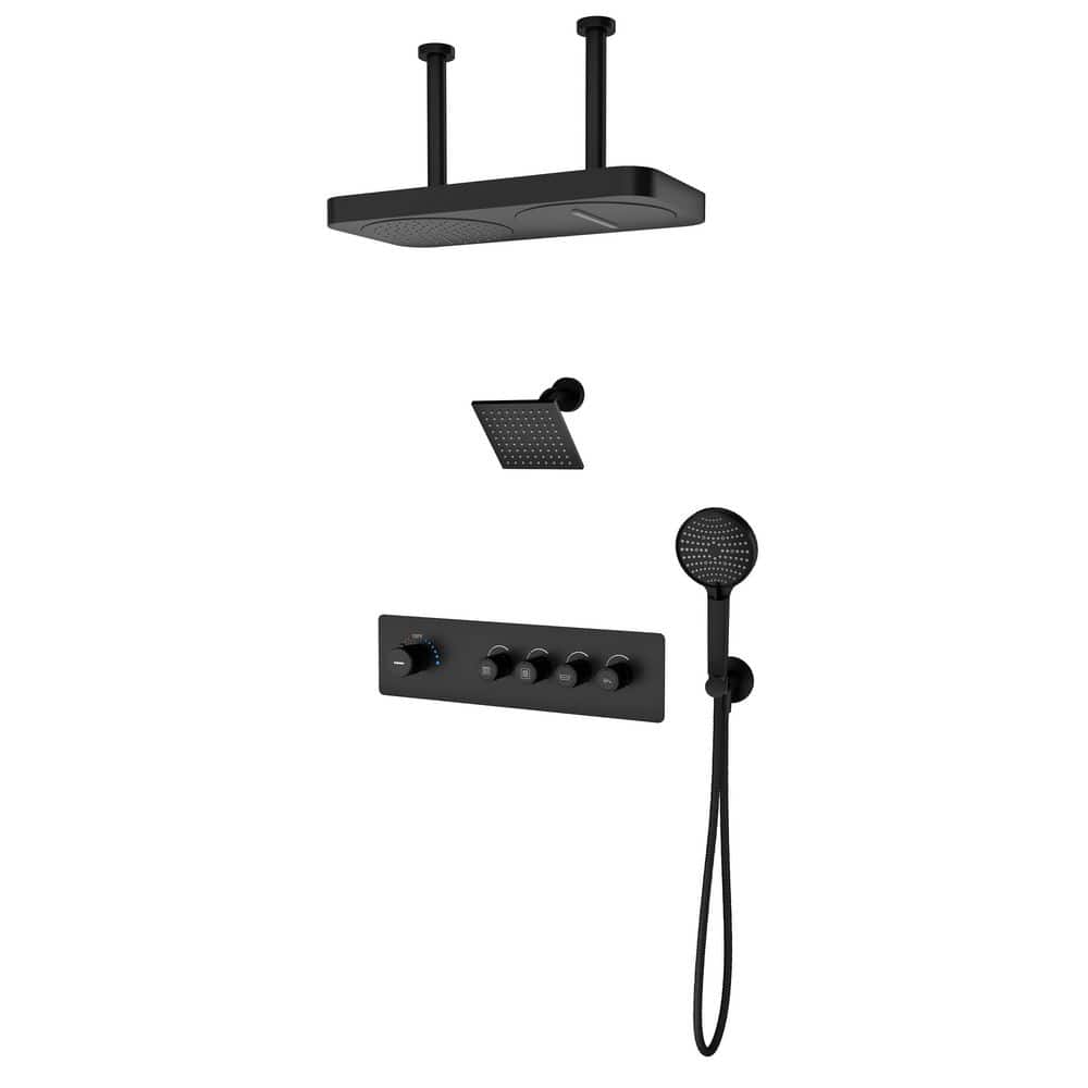 CASAINC 7-Spray 22.5 in. x 11.2 in. Dual Shower Head Ceiling Mount Fixed and Handheld Shower 2.5GPM w/ Back Spray in Matte Black