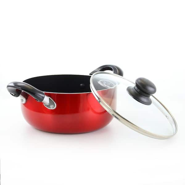 Better Chef 5 qt. Round Aluminum Nonstick Dutch Oven in Red with Glass Lid