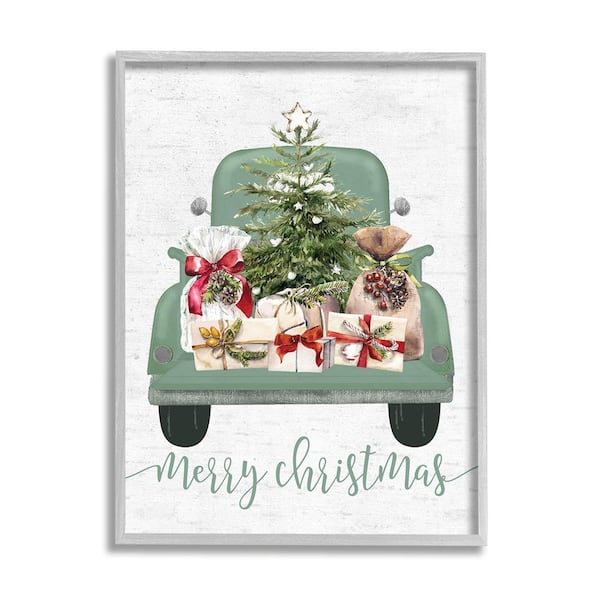 Stupell Industries Merry Christmas Truck by Lettered and Lined 1 Piece Framed Graphic Print Travel Poster Art Print 30 in. x 24 in.