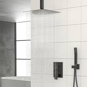 2-Handle Ceiling Dual Shower Faucet with High Pressure 16 in. Square Shower Head in Matte Black (Valve Included)