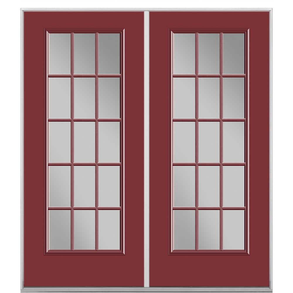 72 in. x 80 in. Red Bluff Steel Prehung Left-Hand Inswing 15-Lite Clear Glass Patio Door without Brickmold