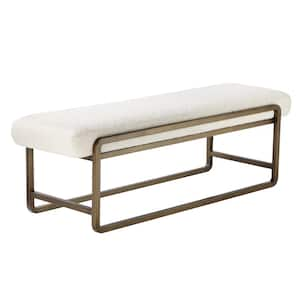 54 in. Ivory and Bronze Backless Bedroom Bench with Padded Cushioned Seat and Sled Legs