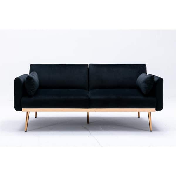 Siavonce 68.5 in. Flared Arm Accent Velvet Straight Sofa Loveseat Sofa with Metal Feet Black