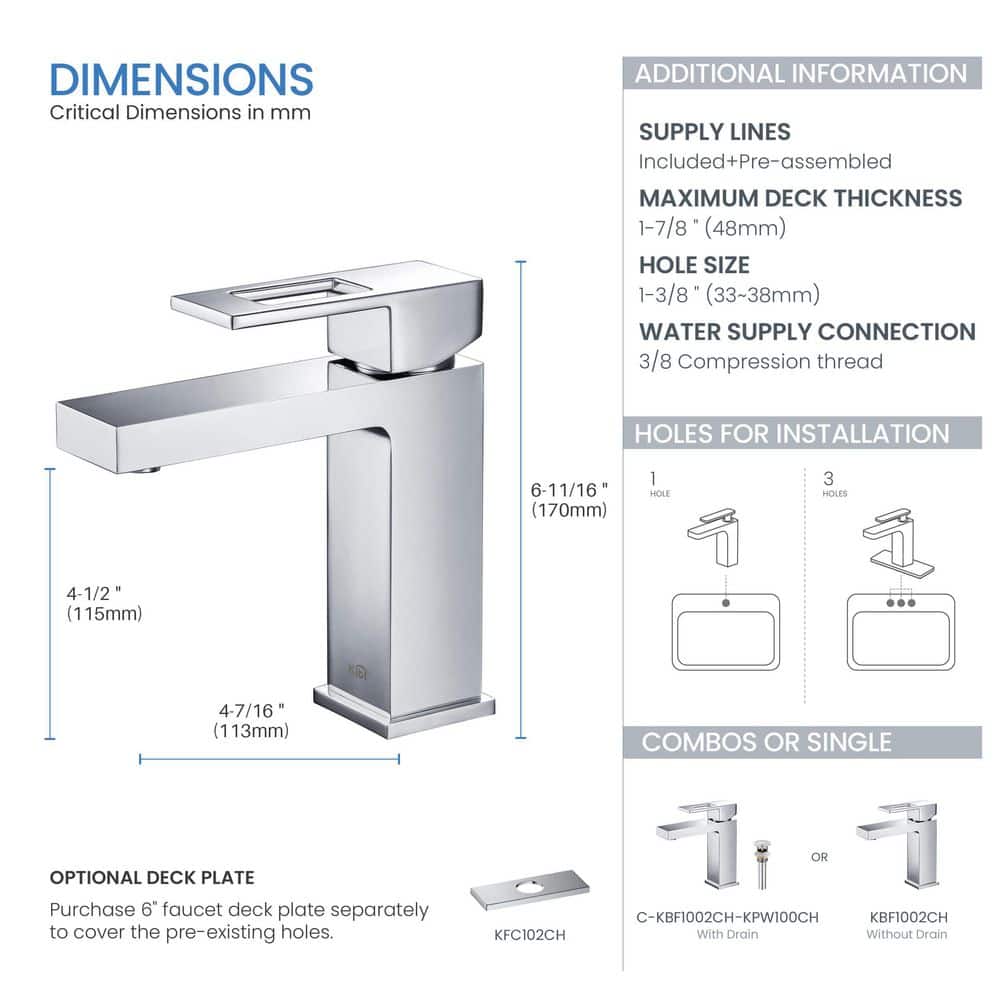 Cube Single-Hole Chrome Single-Handle Modern Bathroom Faucet