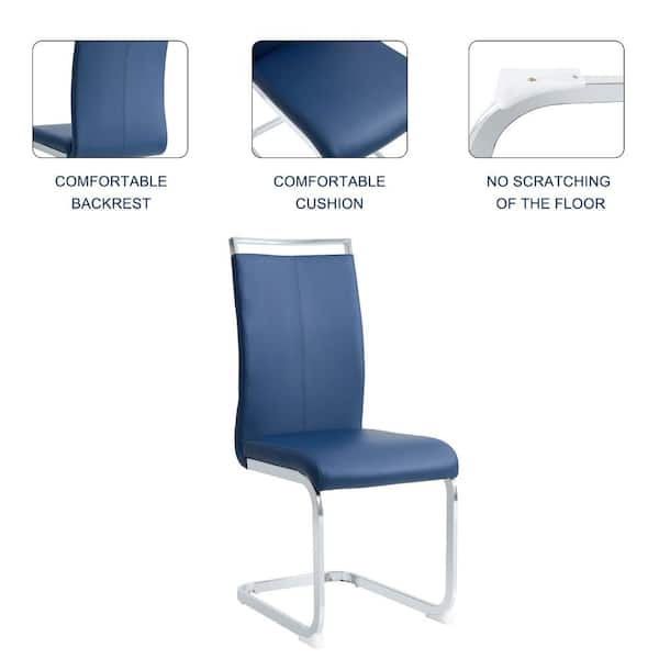 Modern Blue PU Leather High Back Dining Chair Upholstered Side