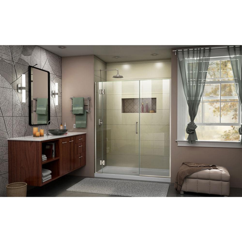 Clear 51" Frameless Hinged Shower Door with Black Hardware