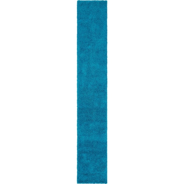 Unique Loom Solid Shag Turquoise 16 ft. Runner Rug