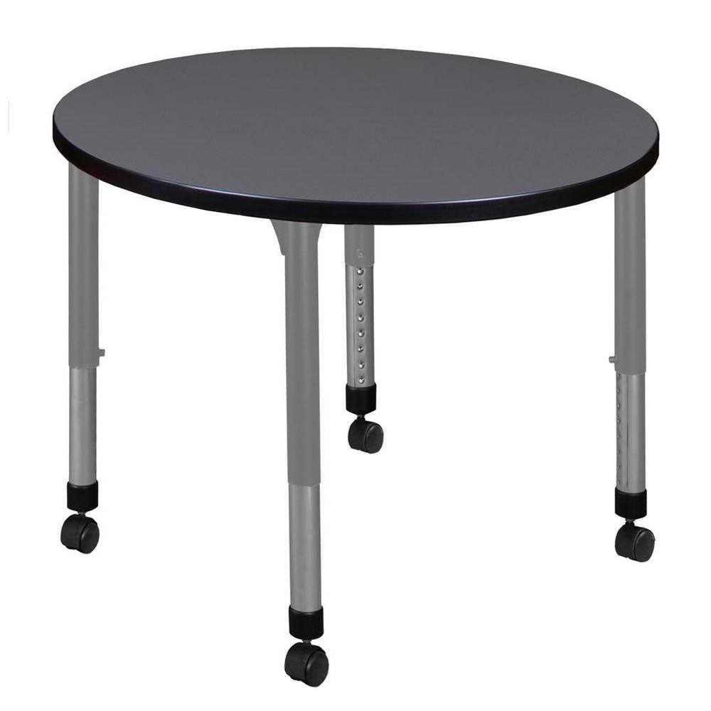 Kee 30 in. Round Grey Composite Mobile Classroom Activity Desk with Adjustable Height