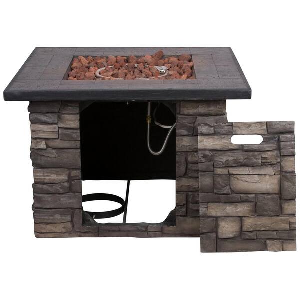 Shine Company Sevilla 34.5 in. Square Outdoor Fire Pit Table - Stone Shine Company Sevilla 34.5 in. Square Outdoor Fire Pit Table - Stone