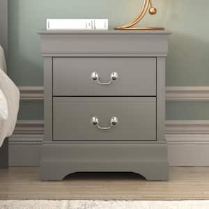 Louis Philippe 2-Drawer Gray Nightstand Sidetable Ultra Fast Assembly (21.5 in. x 15.8 in. x 24 in.)