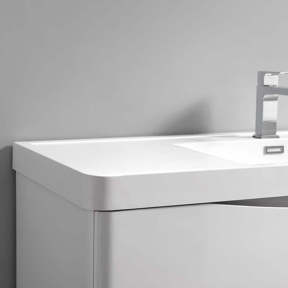31.5" Glossy White Modern Wall Hung Vanity Set with Acrylic Top