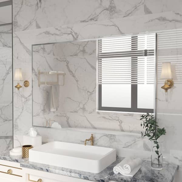 48 in. W x 32 in. H Aluminum Framed Rectangular Vanity Wall Mounted Mirror in Brushed Nichel