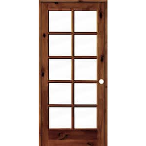 36 in. x 80 in. Knotty Alder Left-Handed 10-Lite Clear Glass Red Chestnut Stain Wood Single Prehung Interior Door