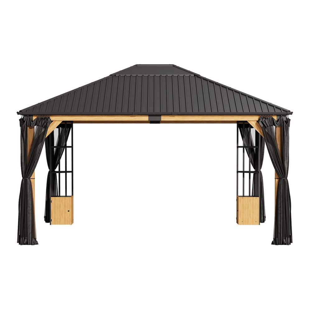 14 ft. x 12 ft. Sturdy Wood Outdoor Gazebo Galvanized Steel Roof with Ceiling Hook, Mosquito Netting and Storage Shelves price history on PriceWatchPro