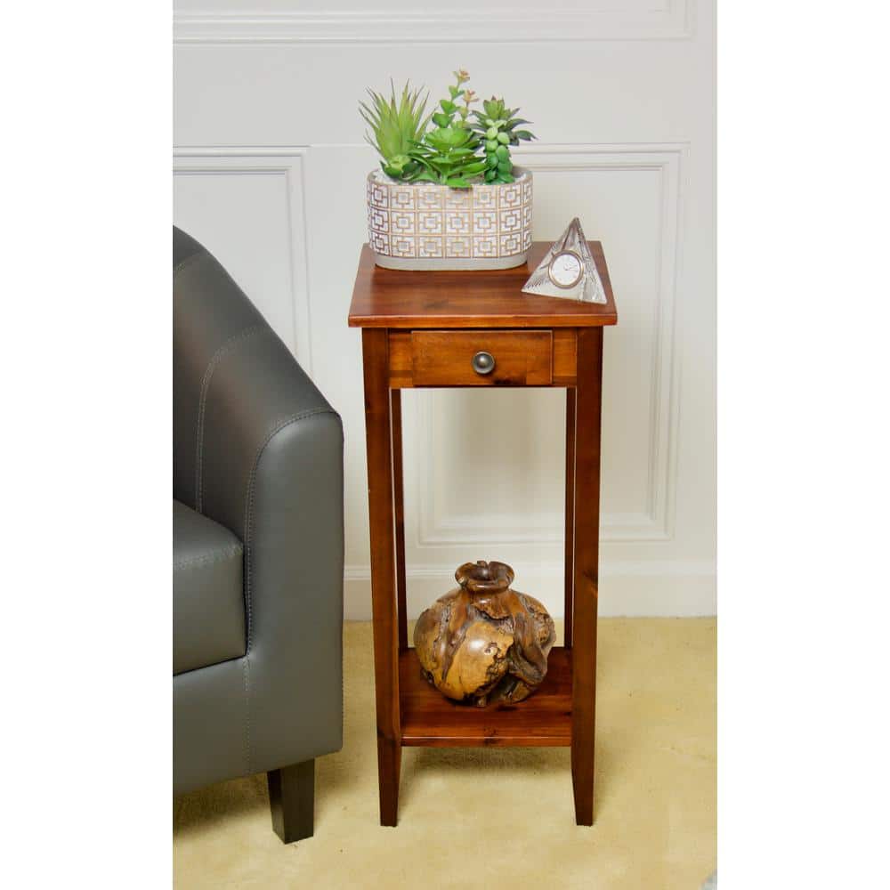Mahogany Acacia 2-Tier Display Stand with Drawer