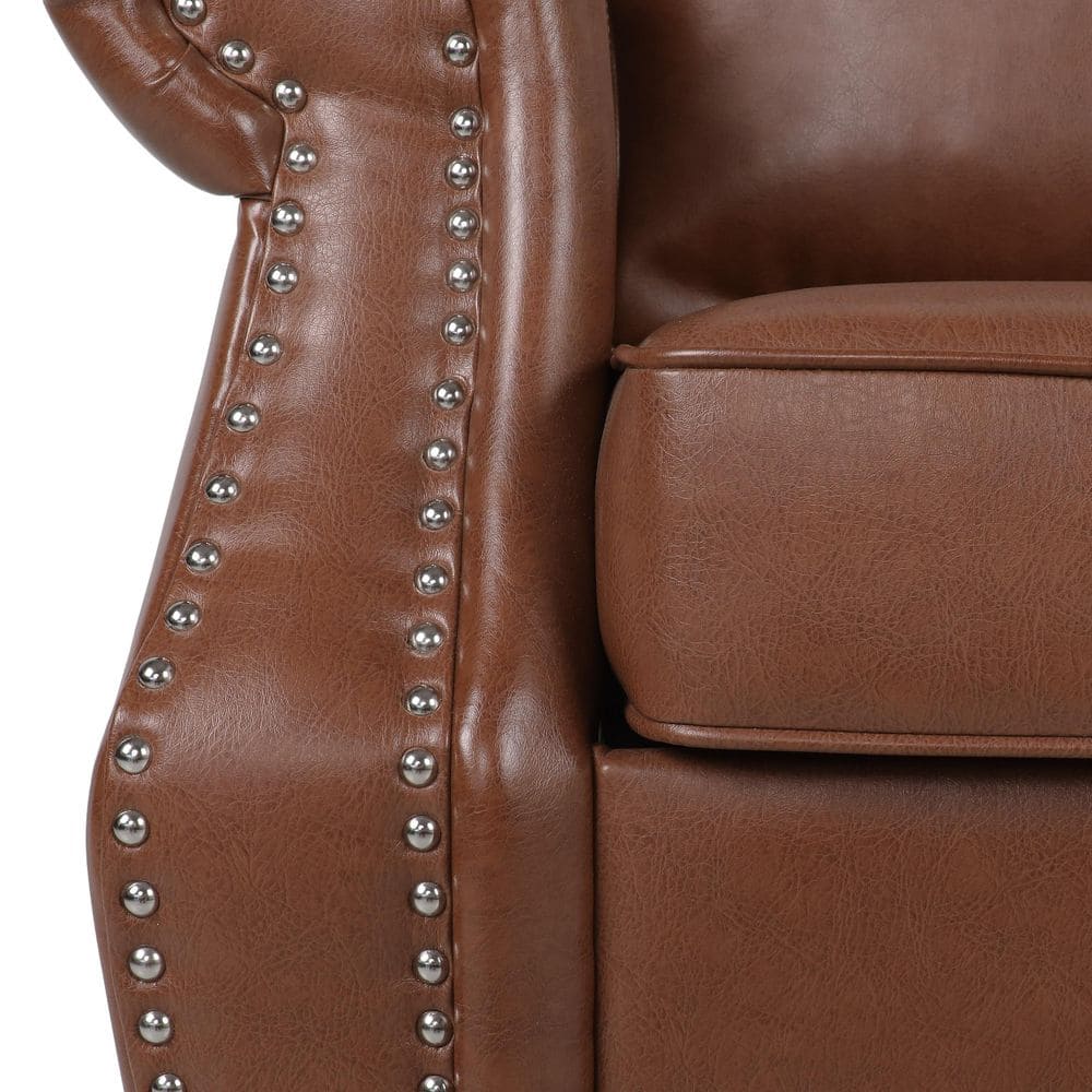Cognac Brown Faux Leather Club Chair with Nailhead Trim