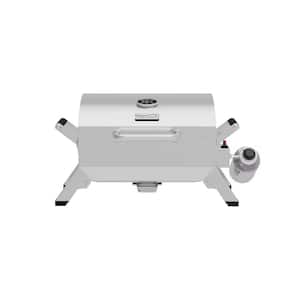 Portable Propane Gas Grill in Stainless steel color with two foldable legs