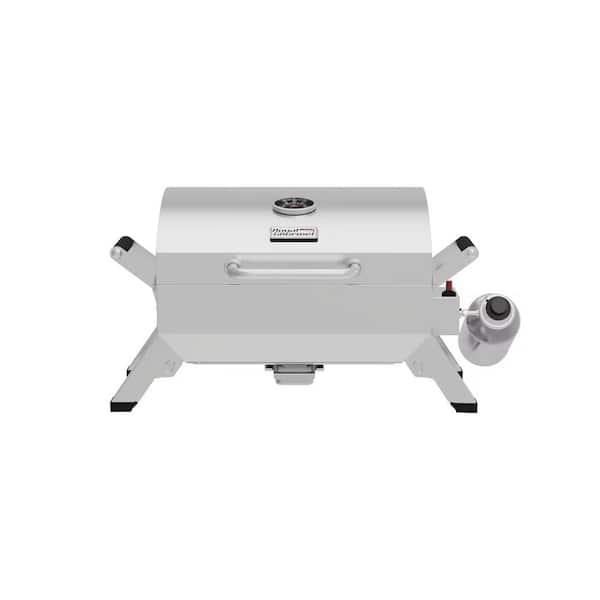Royal Gourmet Portable Propane Gas Grill in Stainless steel color with two foldable legs