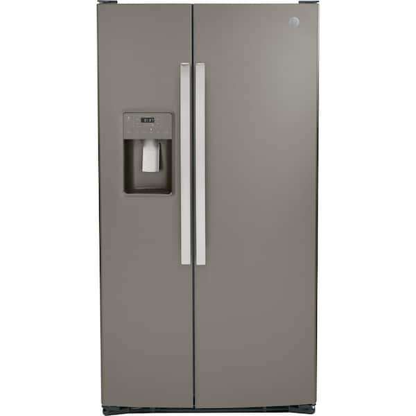 GE 25.3 cu. ft. Side-by-Side Refrigerator in Slate, Standard Depth