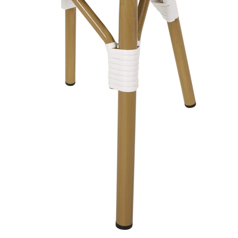 Gray and White Bamboo Print Outdoor Aluminum Bistro Dining Chairs