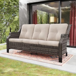 3-Seat Wicker Outdoor Patio Sofa Sectional Couch with BeigeCushions