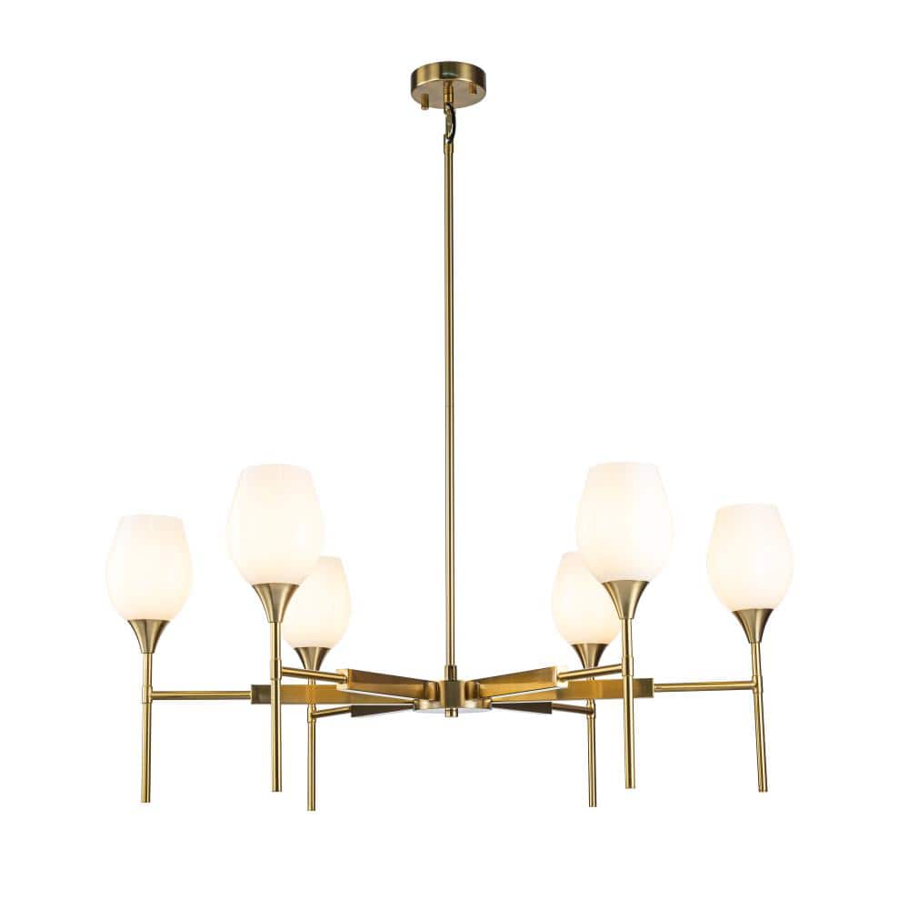 42 in. 6-Light Warm Brass Chandelier with Opal Glass Shades For Dining Room price history on PriceWatchPro
