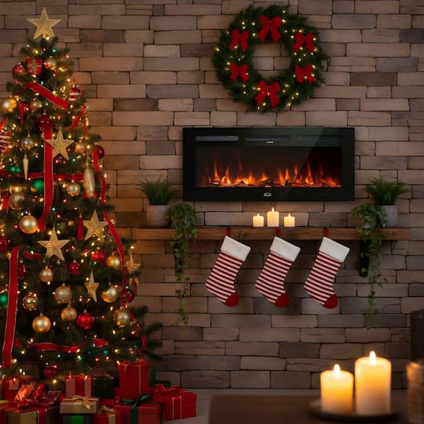 50 in. Wall Mounted/Embedded Automatic Constant Temperature Electric Fireplace Insert with 12-Flame Colors