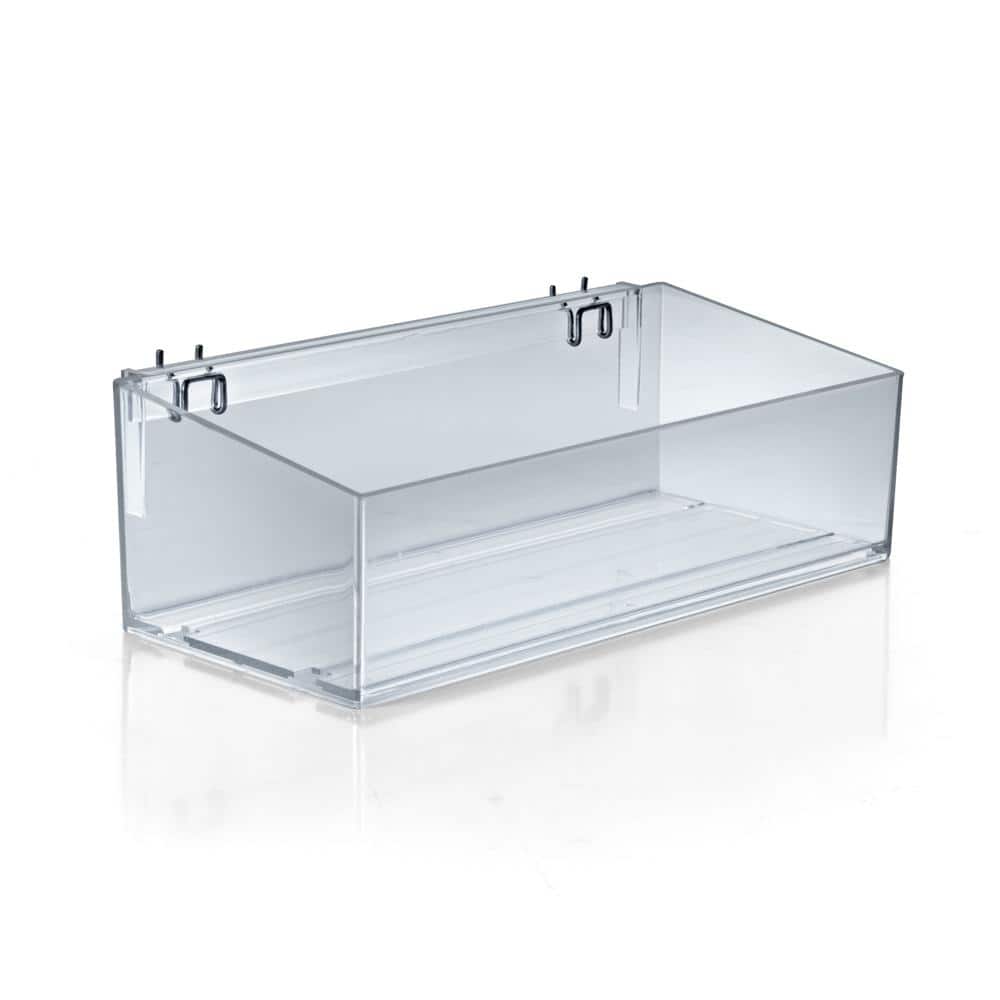 Clear Acrylic 16" Wide Storage Bin with Metal Hooks