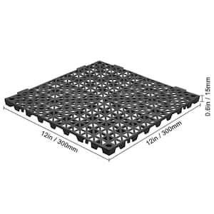 Interlocking Drainage Mat Floor Tiles 12 x 12 x 0.6 in. PVC Interlocking Gym Flooring Tiles (Black 12 Pcs,12 sq ft)