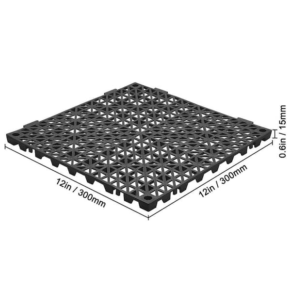 Interlocking Drainage Mat Floor Tiles 12 x 12 x 0.6 in. PVC Interlocking Gym Flooring Tiles (Black 12 Pcs,12 sq ft)