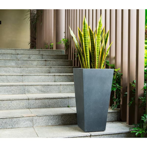 24.4 in. Tall Charcoal Lightweight Concrete Rectangle Modern Tapered Outdoor Planter