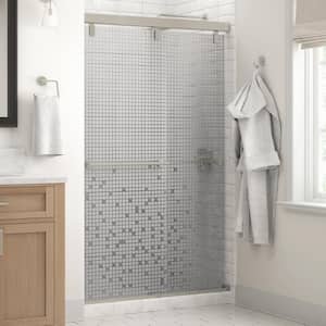 Mod 48 in. x 71-1/2 in. Soft-Close Frameless Sliding Shower Door in Nickel with 1/4 in. (6mm) Mozaic Glass