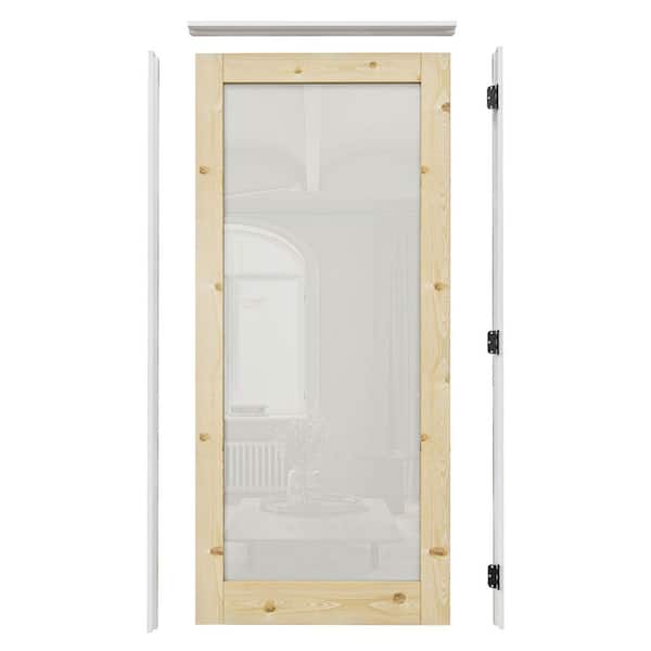 ARK DESIGN 36 in. x 96 in. 1-Lite Frosted Glass Right Handed Solid Core UnFinished Pine Wood Door Kit with Quick Assemble Jamb