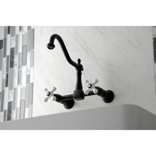 Heritage 2-Handle Wall Mount Kitchen Faucet in Matte Black