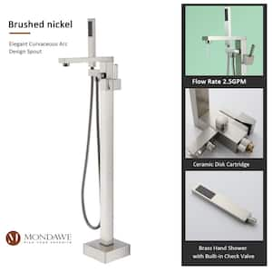 Single-Handle Rectangular Claw Foot Freestanding Bathtub Filler Faucet with Hand Shower in Brush Nickel