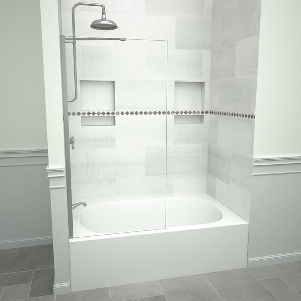 Tile Redi Redi Screen 5400 60 in. W x 60 in. H Semi-Frameless Fixed Bathtub Door in Brushed Nickel without handle