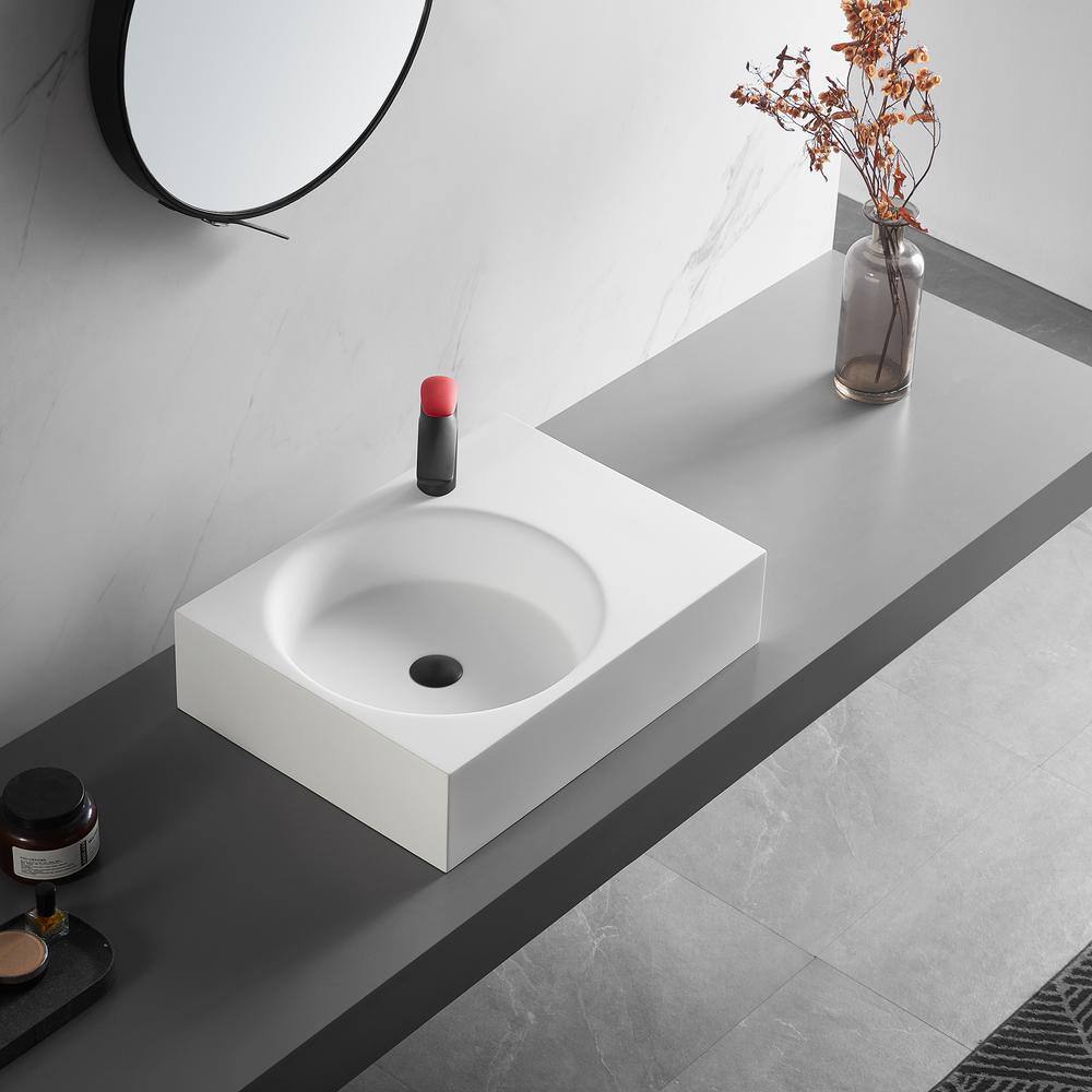 White Solid Surface Square Wall-Mount Bathroom Sink