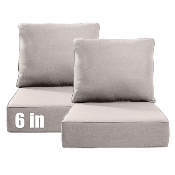 22 in. W x 24 in. D x 6 in. Thick Square 4-Piece Deep Seating Outdoor Lounge Chair Beige Cushion
