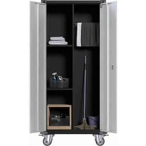 31 in. W x 71 in. H x 16 in. D Metal Rolling Freestanding Cabinet with Hanging Rod Steel Garage Cabinet in Black & Grey