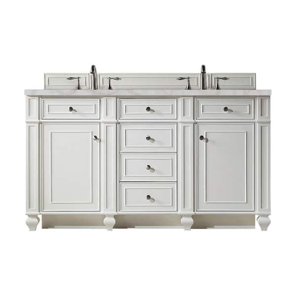 James Martin Vanities Bristol 60.0 in. W x 23.5 in. D x 34.0 in. H Bathroom Vanity in Bright White with Victorian Silver Silestone Quartz Top
