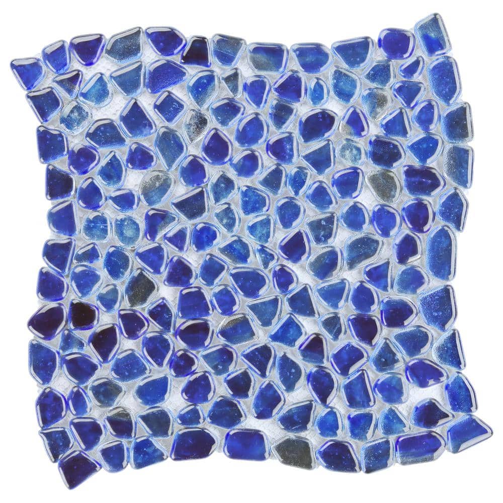 Apollo Pebble 12-in x 12-in Polished Blue Glass Mosaic Wall Tile
