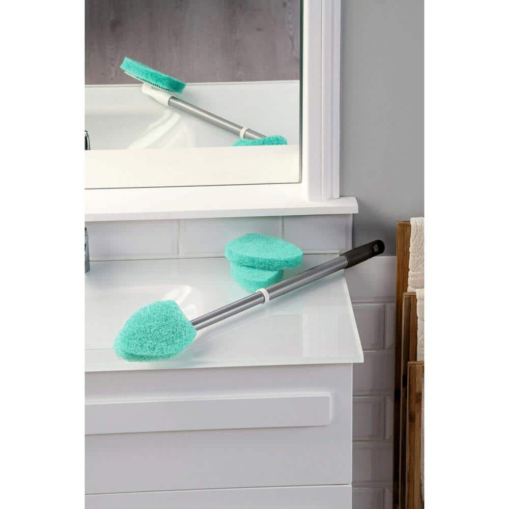 Blue and Silver Steel Handle Shower Scrubber with Recycled PET Bristles (2-Pack)