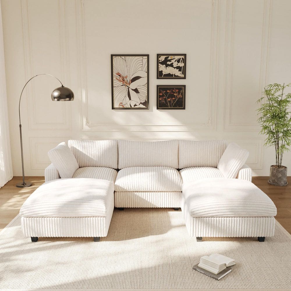 118.11 in. Square Arm 5-Piece Faux Rabbit Fur Fabric Free Combination Modular Sectional Sofa with Ottoman in Beige price history on PriceWatchPro